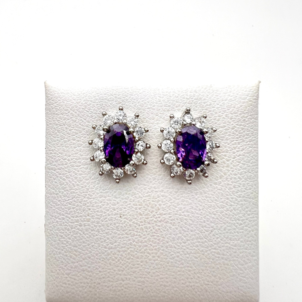 orecchini in argento 925 con zirconi bianchi e violetto