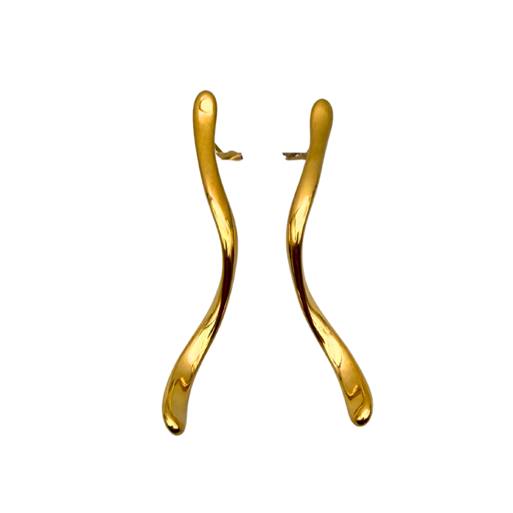 Orecchini Long Wave in Acciaio Gold