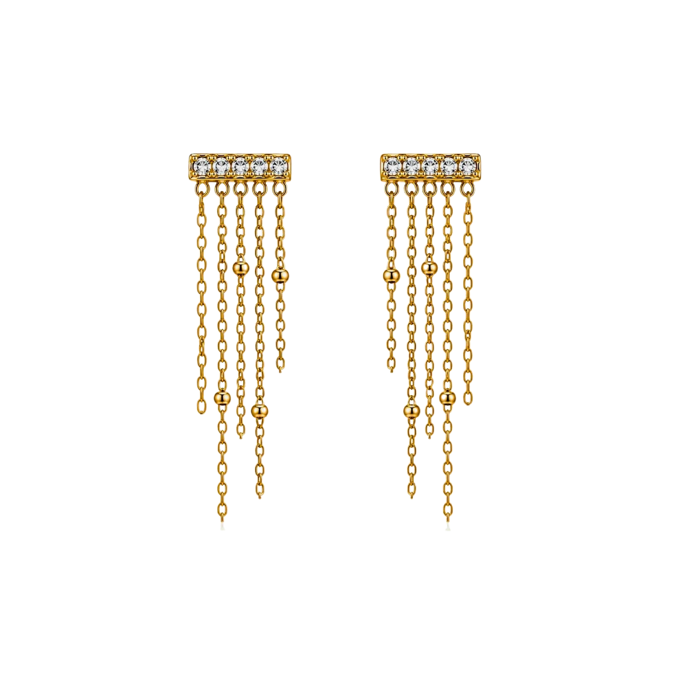 Orecchini Mini Barret con Catenelle in Acciaio Gold