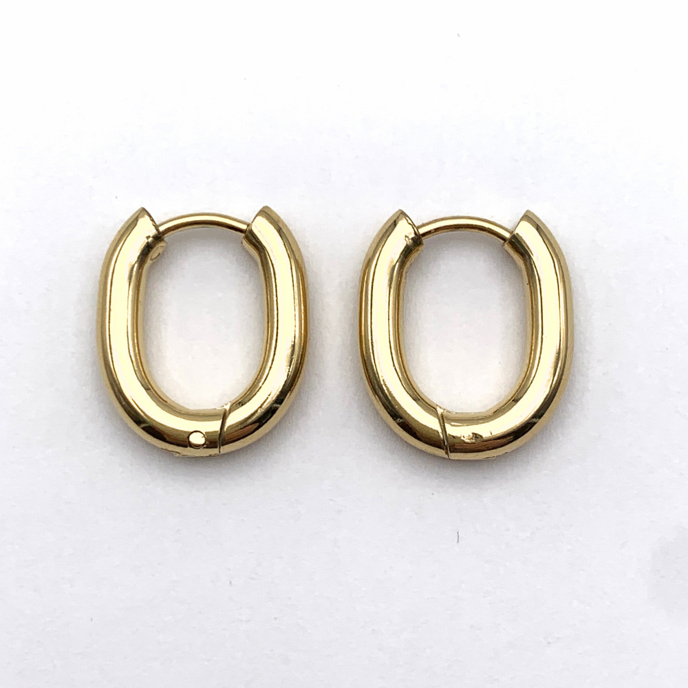 orecchini in acciaio gold ovali sottili lisci mini