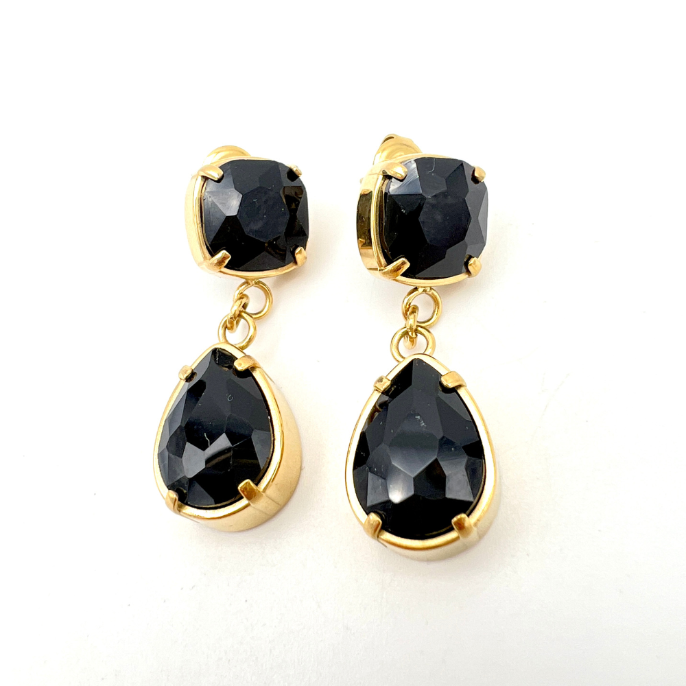 orecchini gold con zirconi neri pendenti