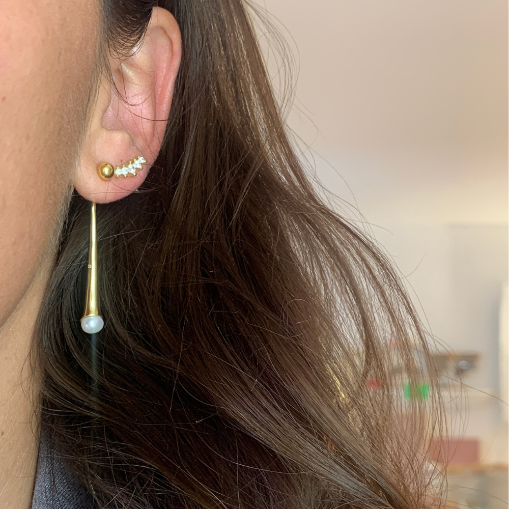 orecchini in argento gold pendenti con perla finale