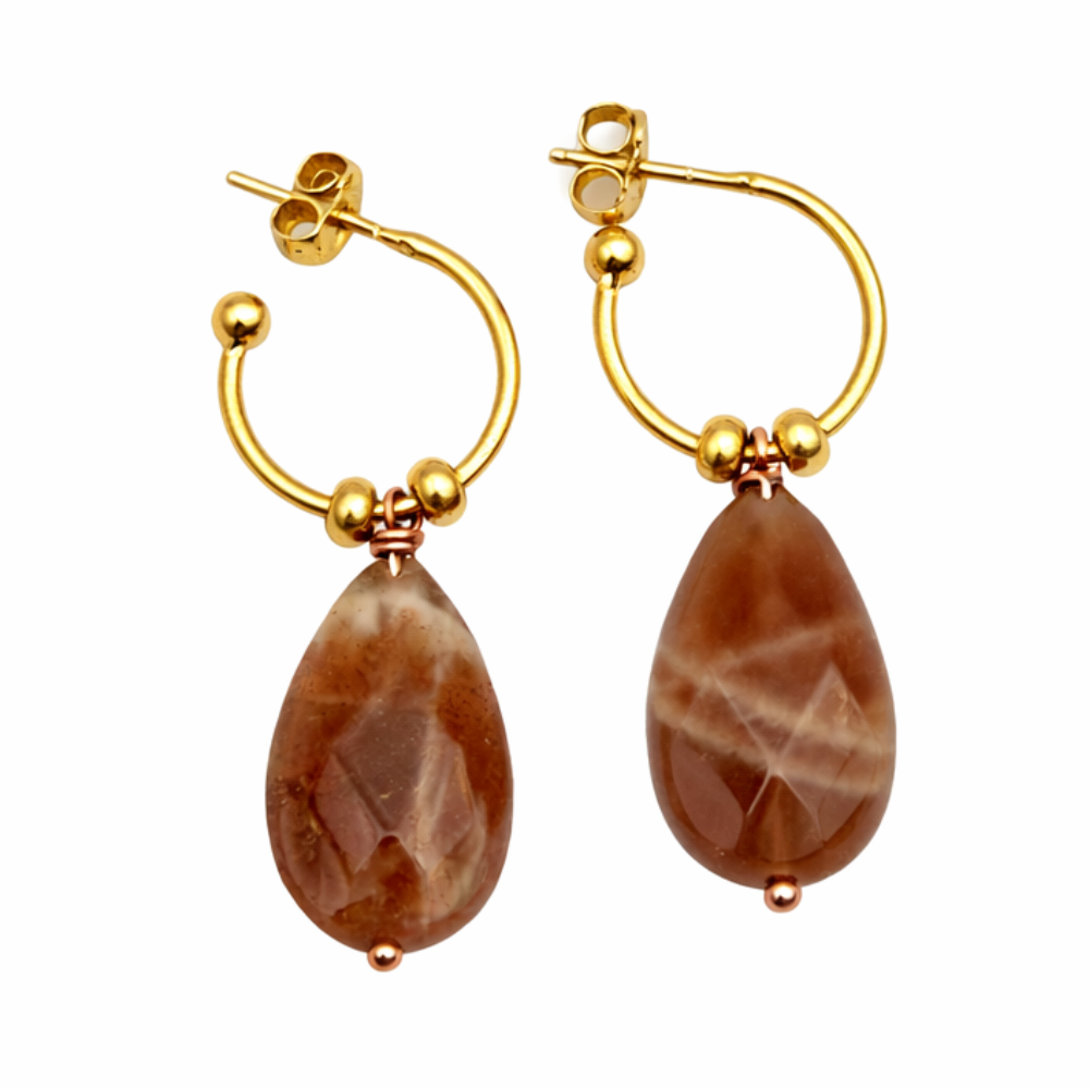 Orecchini con Pietra di Luna a Goccia in Argento 925 Placcato Oro 18K – Gioiello Artigianale Donna