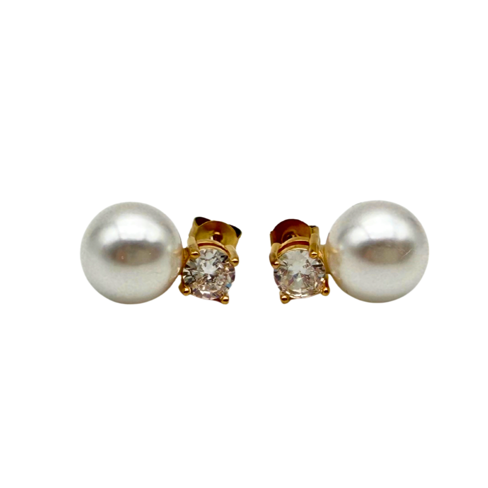 Orecchini Perla e Punto Luce in Acciaio Gold