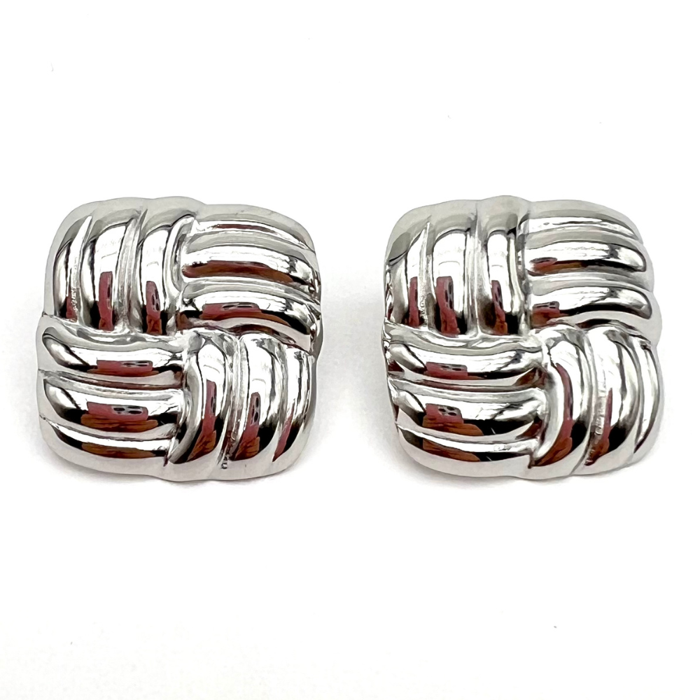 orecchini in acciaio silver quadrati a lobo pachwork