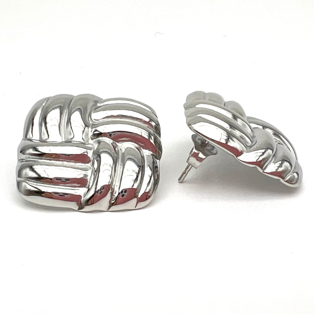 orecchini in acciaio silver quadrati a lobo pachwork