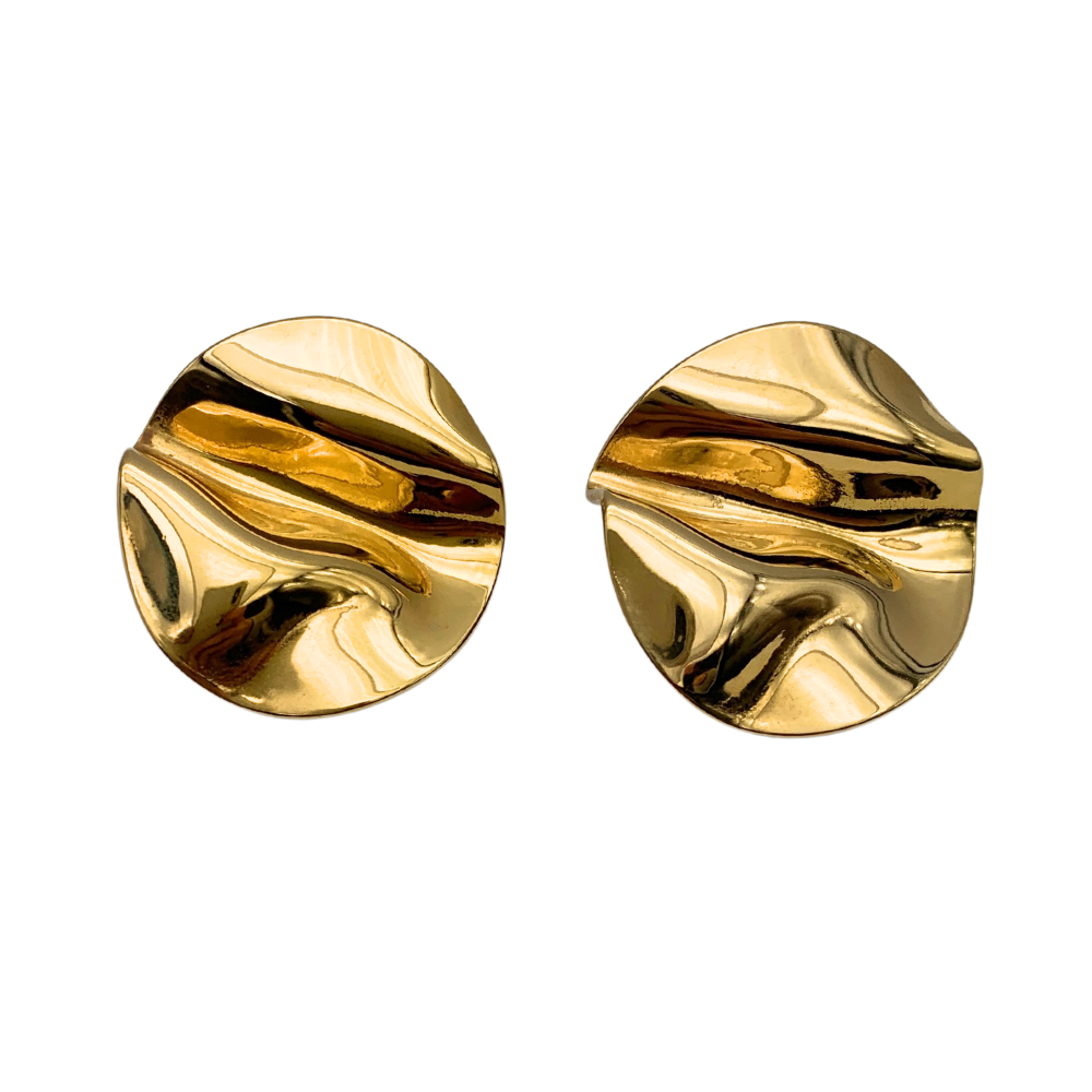 Orecchini Tondi Martellati in Acciaio Gold