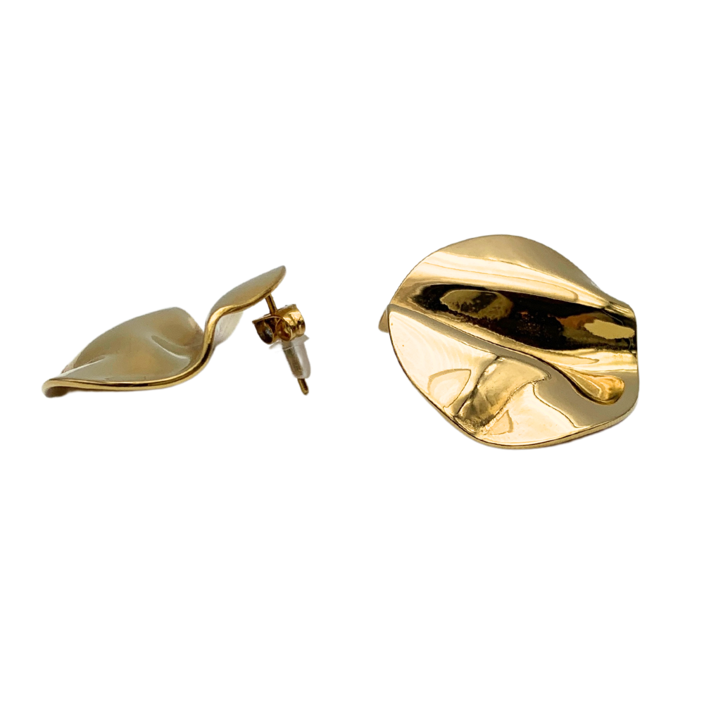 Orecchini Tondi Martellati in Acciaio Gold