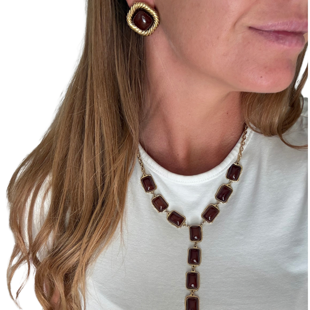Orecchino Vintage Bordeaux in Acciaio Gold