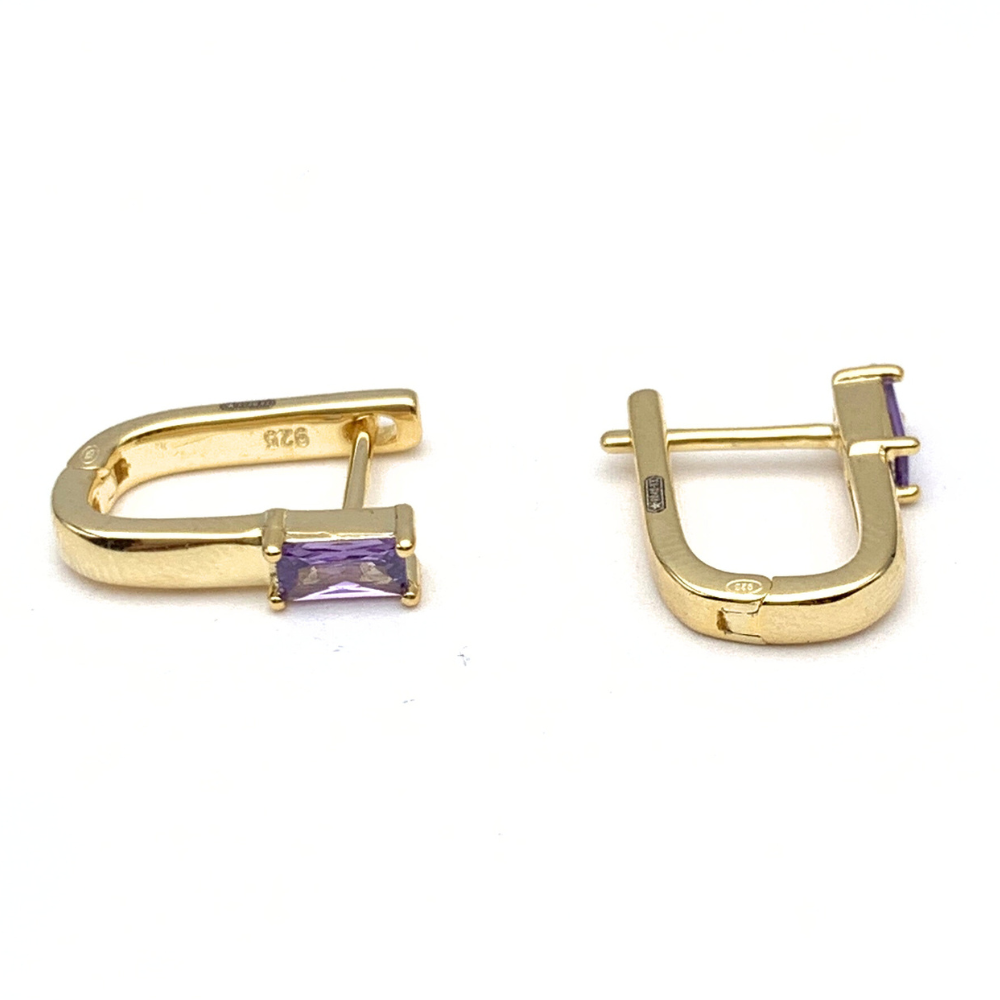 Mono Hoop Rettangolare Zircone Lilla in Argento Gold