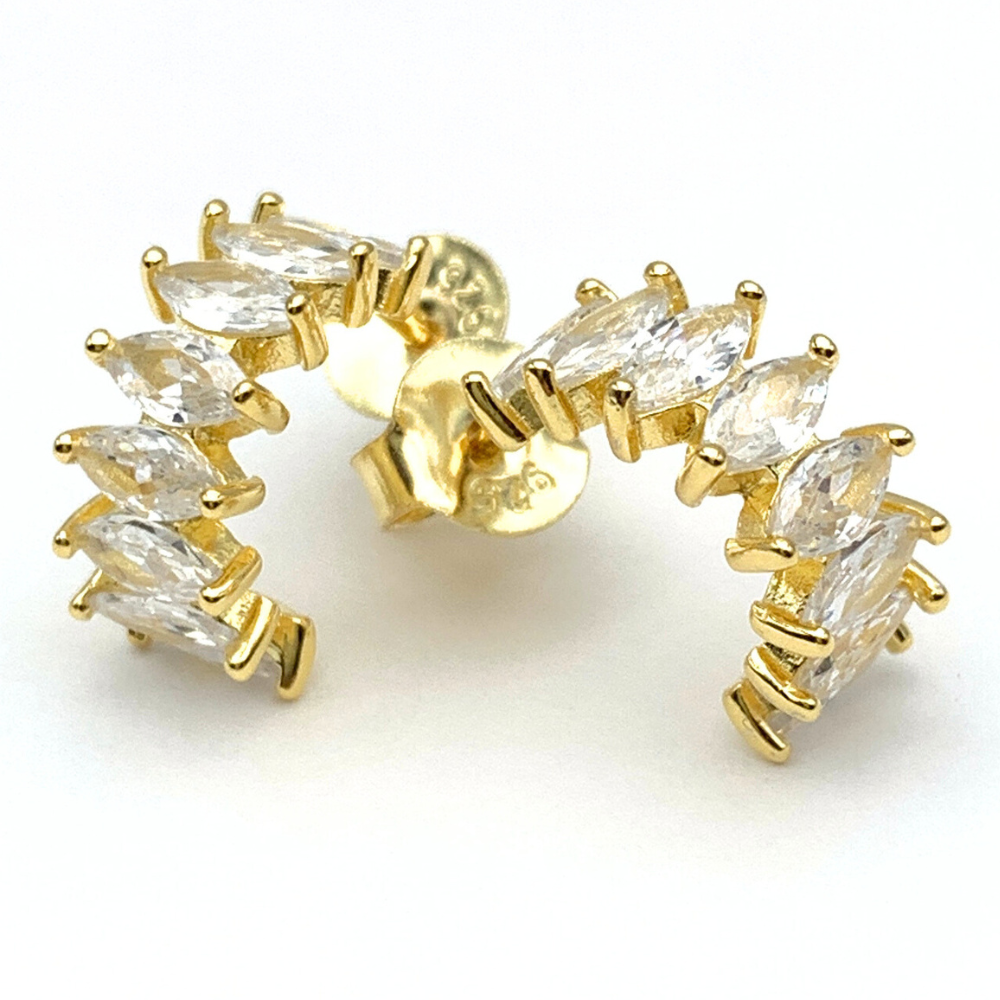 orecchini in argento 925 gold con zirconi bianchi ovali