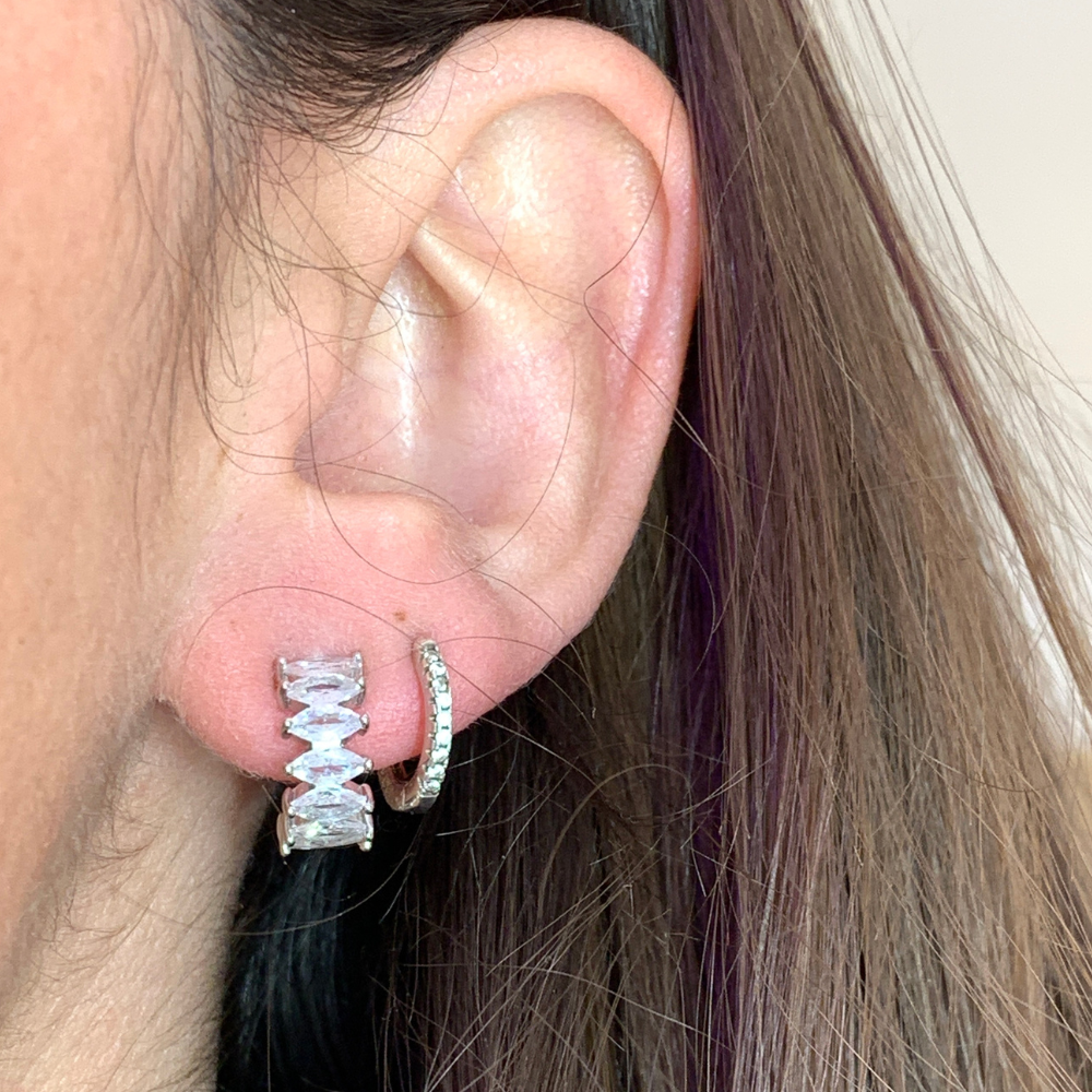 orecchini in argento 925 silver con zirconi bianchi ovali