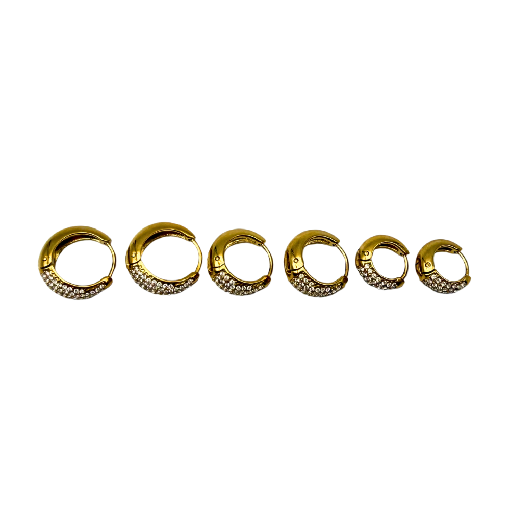 Orecchini Hoops Goccia SMALL con Strass in Acciaio Gold
