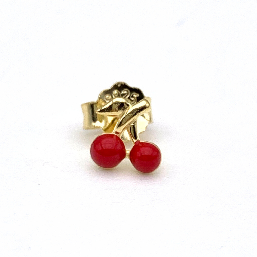 mono orecchino in argento gold con ciliegie a lobo