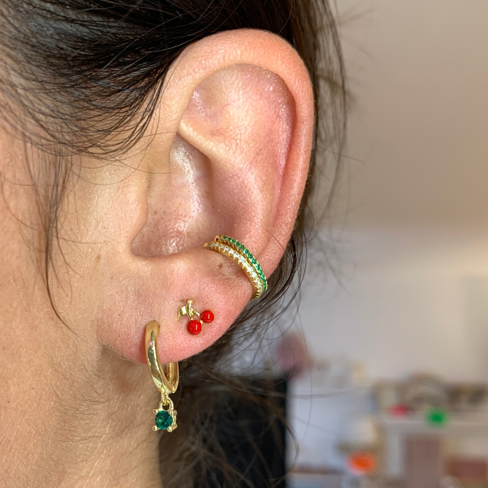 mono orecchino in argento gold con ciliegie a lobo
