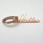 mono orecchino a cerchio con zirconi bianchi con ciondolo pendente personalizzabile con nome in argento 925 disponibile silver, placcato oro rosa e oro giallo 18k