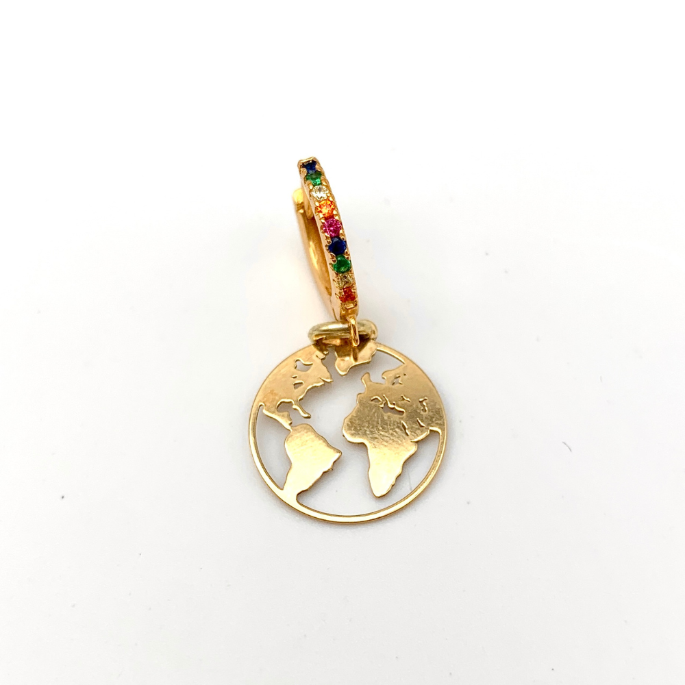 hoop rainbow wanderlust in argento gold con ciondolo mondo