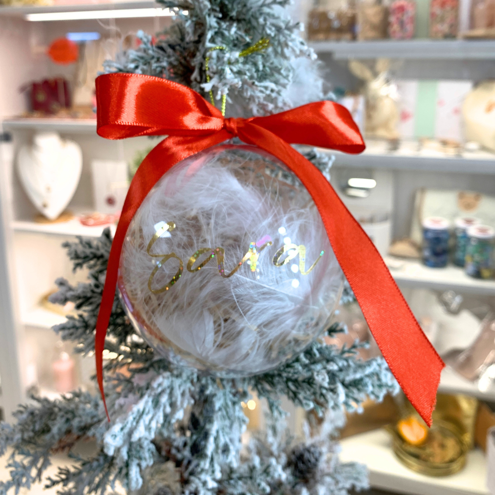 Pallina Natalizia con Piume Personalizzabile