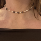 Collana Choker Micro Perle di Fiume & Brown in Acciaio Gold