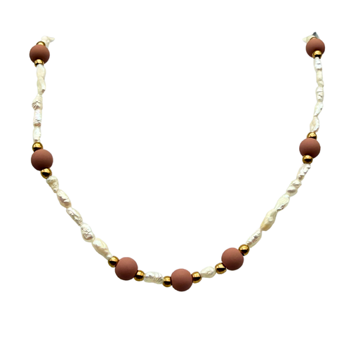 Collana Choker Micro Perle di Fiume & Nude in Acciaio Gold