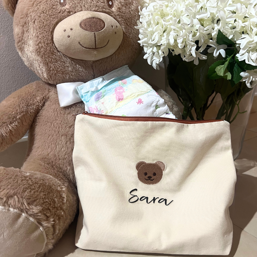 pochette bebe borsa porta pannolini creme salviette baby in cotone color panna personalizzabile con nome