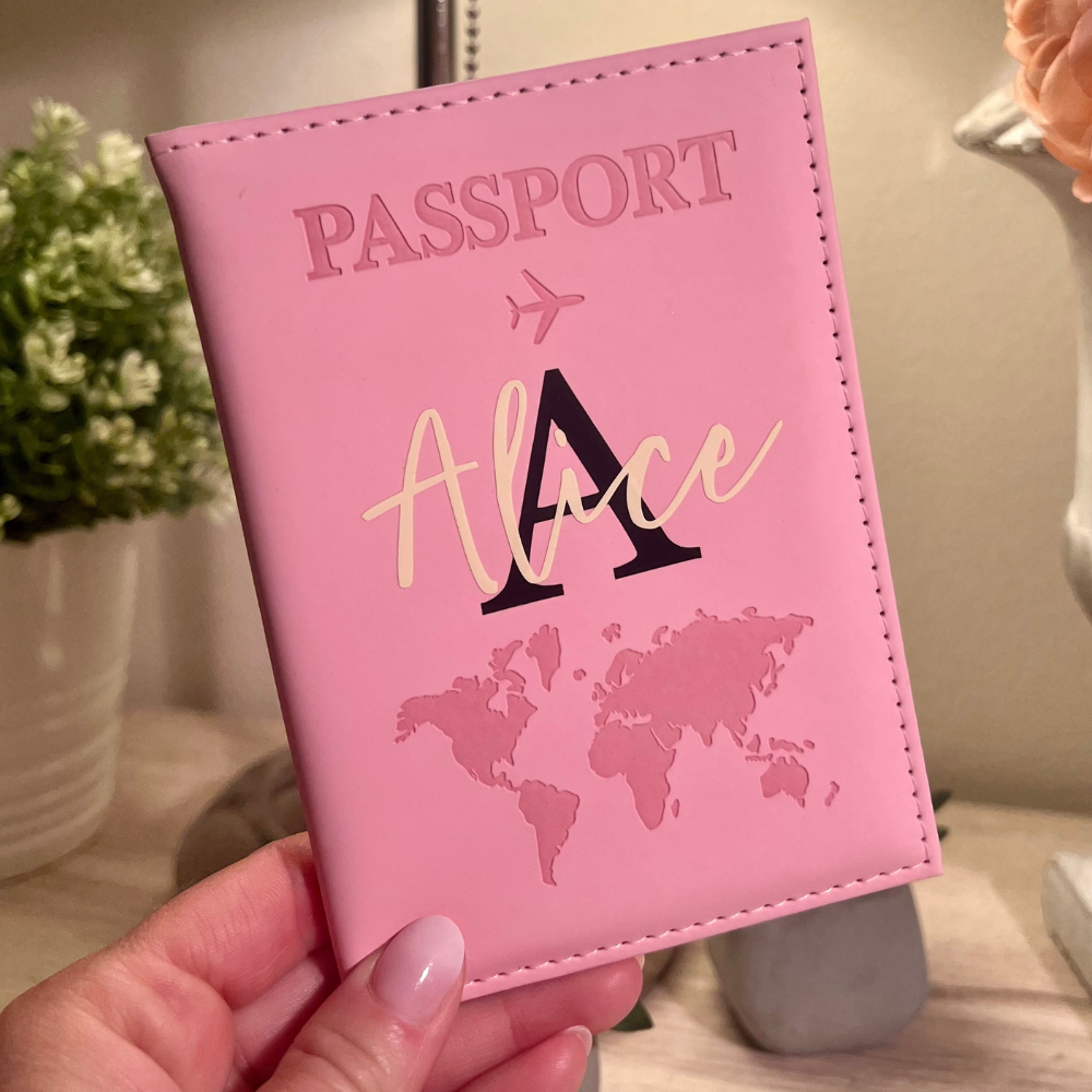 porta passaporto personalizzabile con nome stampato rosa