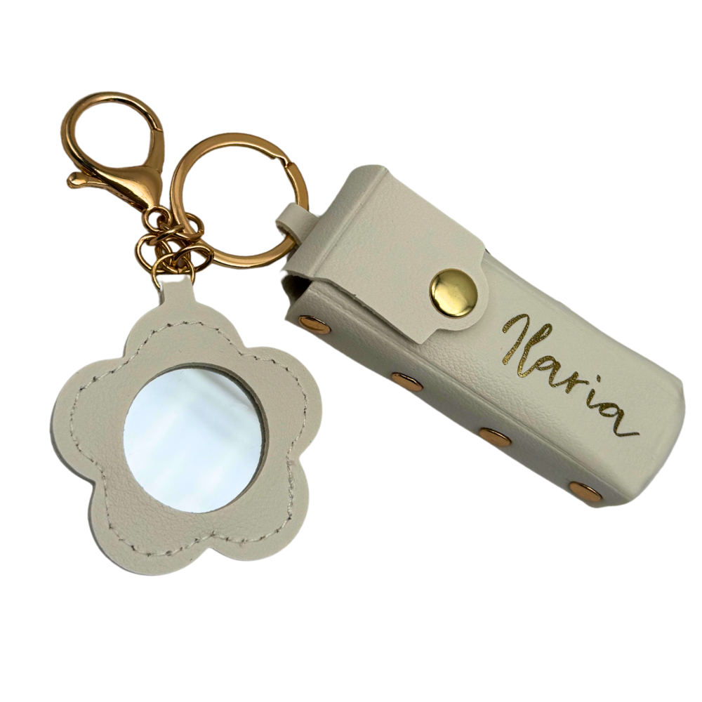 Portachiavi con Astuccio Porta Rossetto & Mini Specchietto Personalizzabili