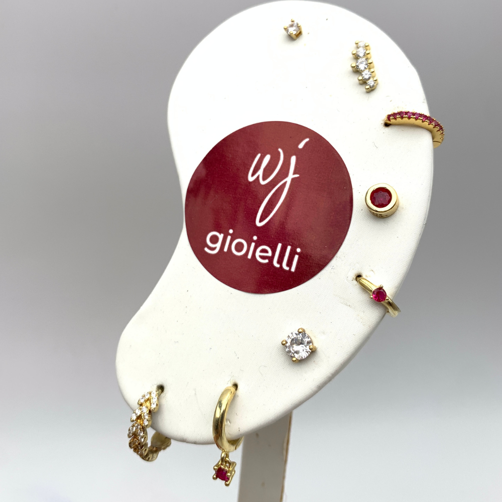 Mono Orecchino Zircone Fucsia in Argento Gold