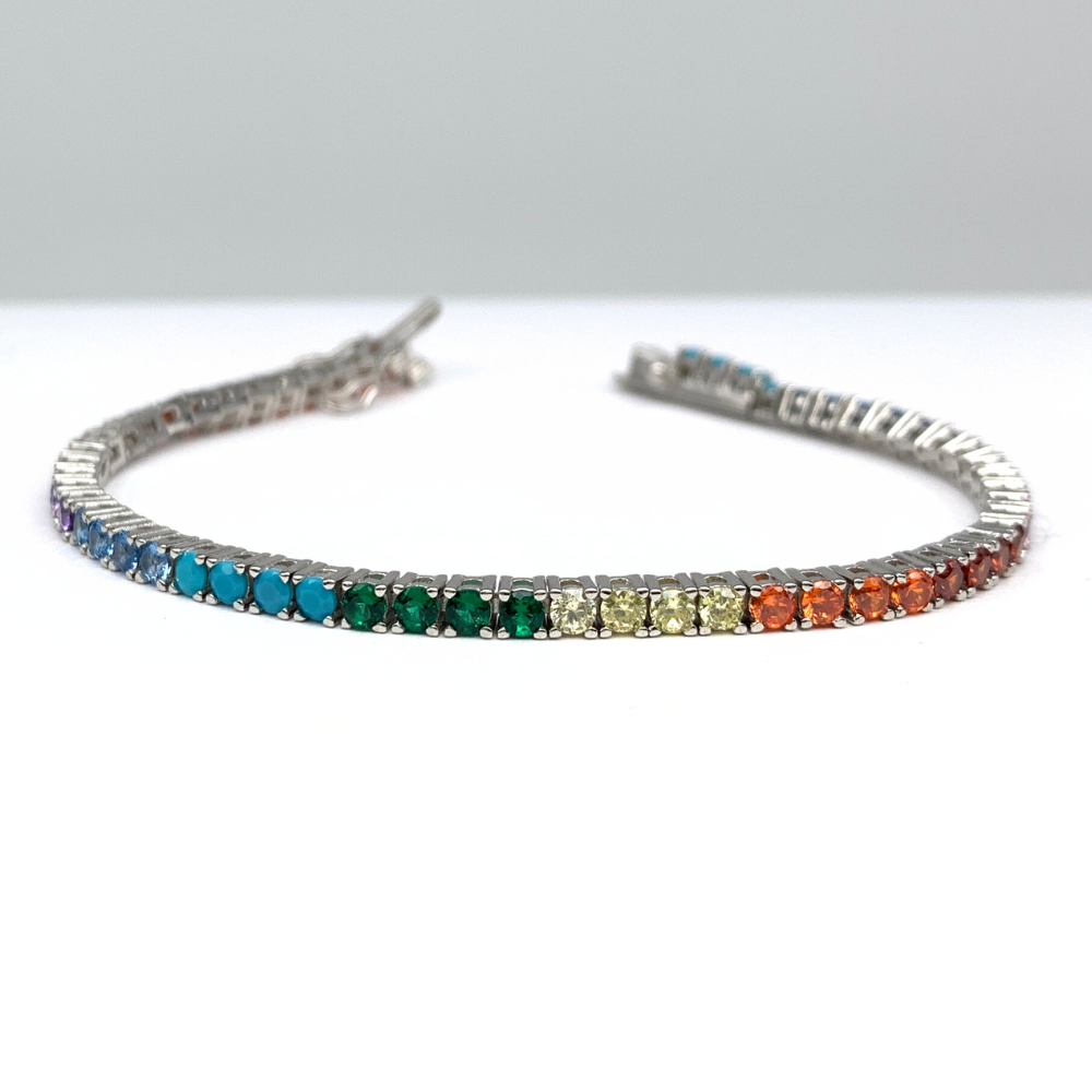bracciale tennis in argento 925 con zirconi colorati