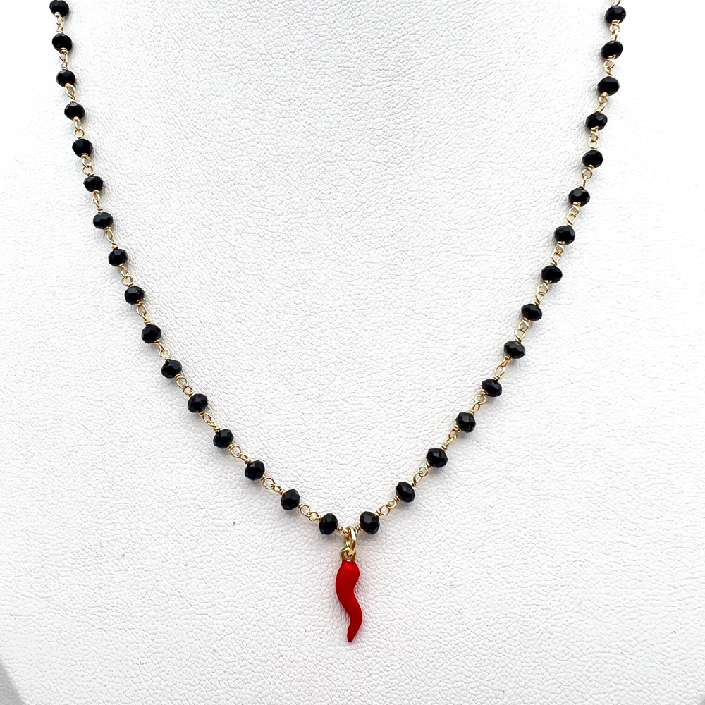 rosario in argento gold con cornetto rosso