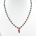 rosario in argento colore silver con cornetto rosso