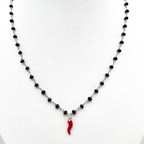 rosario in argento colore silver con cornetto rosso