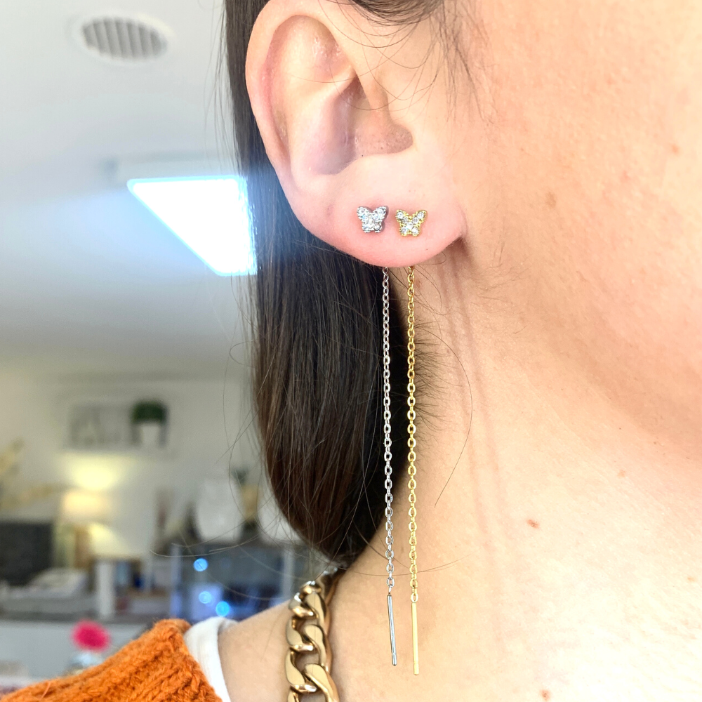 orecchino saliscendi in acciaio silver e gold