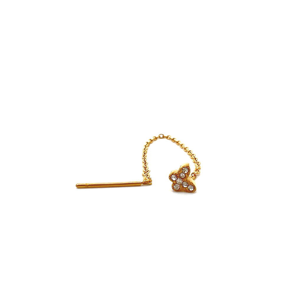 orecchini saliscendi co farfalla piena di zirconi bianchi in acciaio inox colore gold