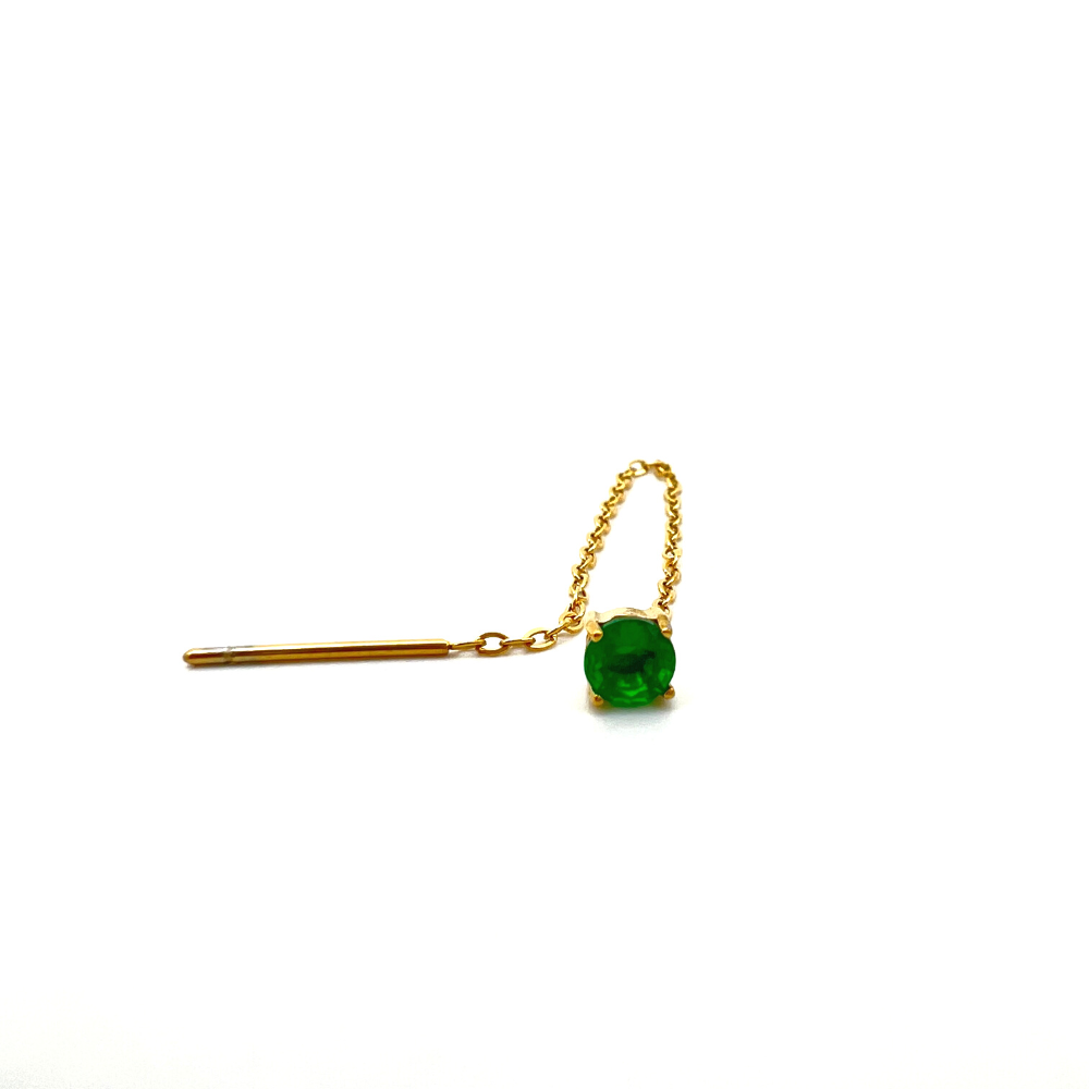 mono orecchino in acciaio gold con zircone verde scuro