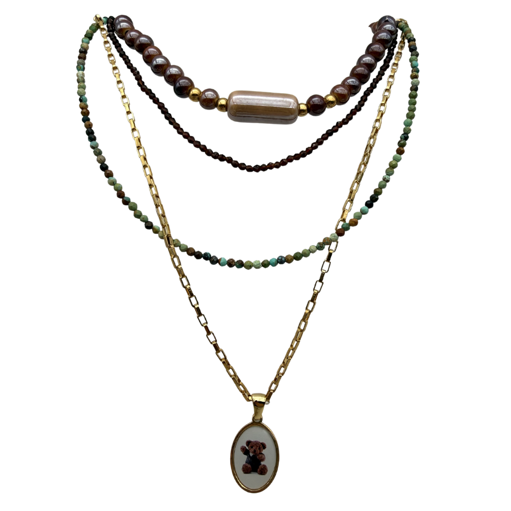 Set di Collane Orsetto dei Sogni  in Acciaio Gold