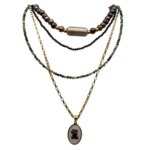 Set di Collane Orsetto dei Sogni  in Acciaio Gold