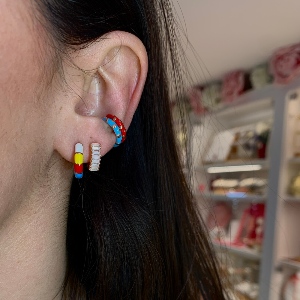 Ear cuff Smaltato Rosso con Gocce D'Oro Rosè