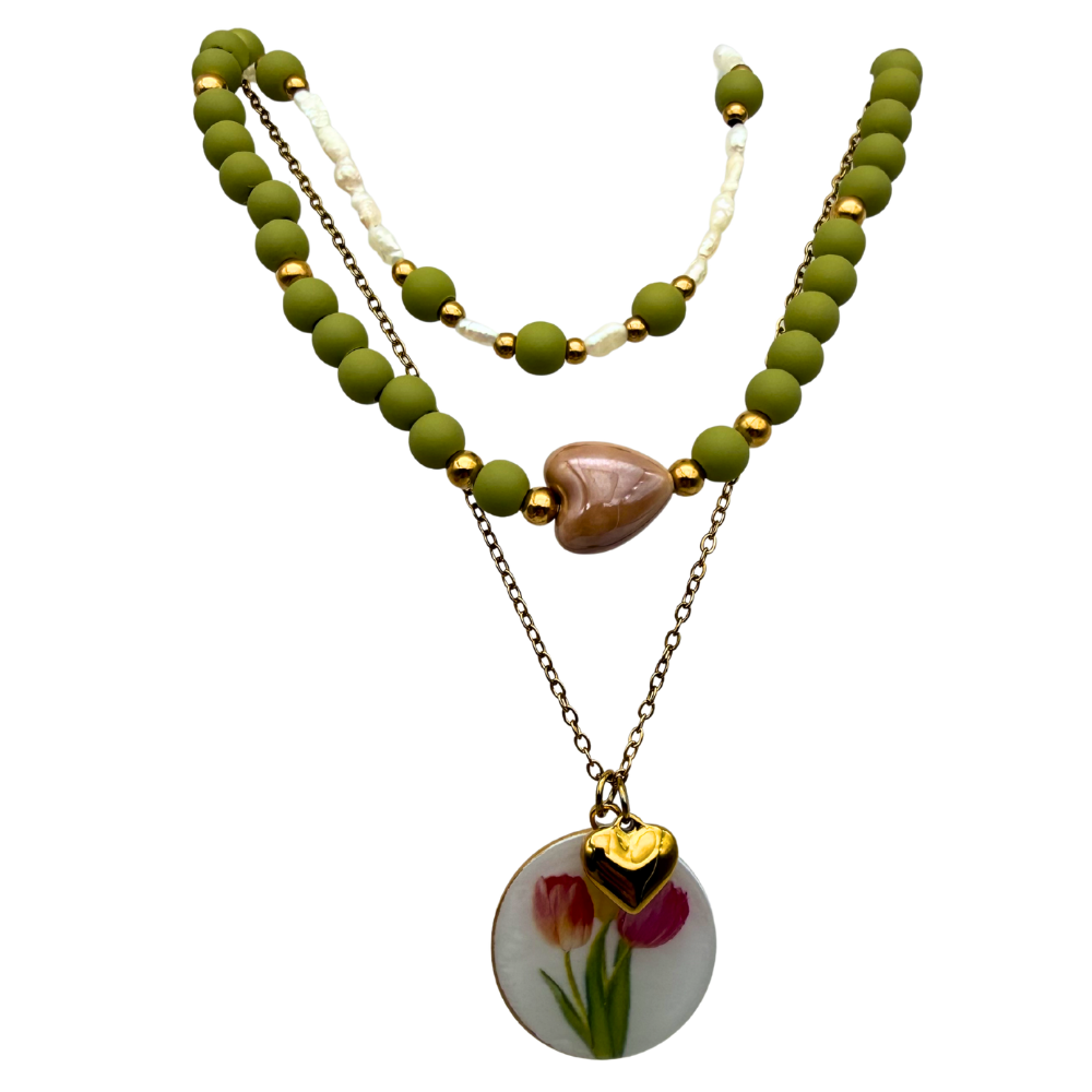 Set di Collane Verde Incanto in Acciaio Gold