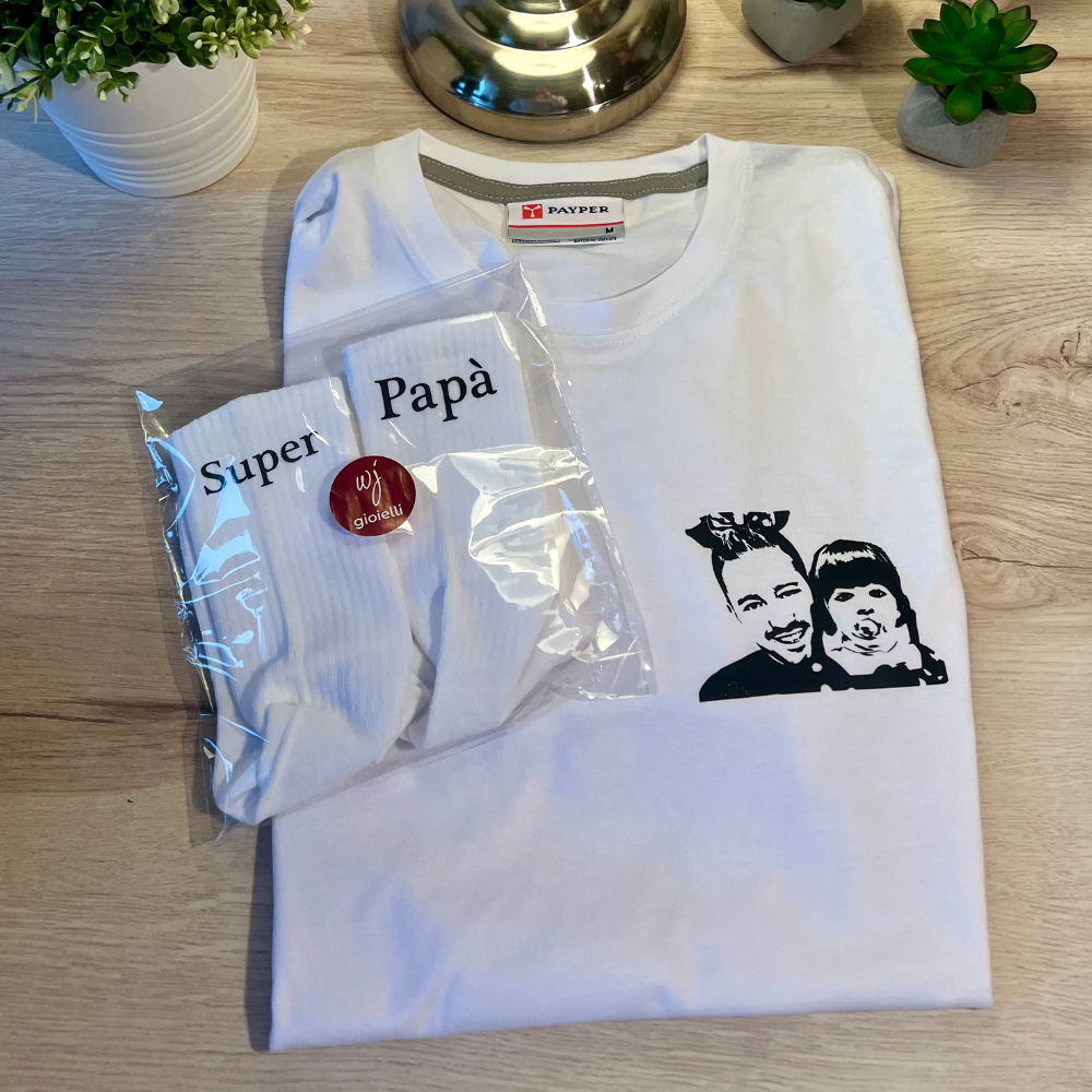set maglia e calzini in cotone bianco personalizzati con foto e scritta nera