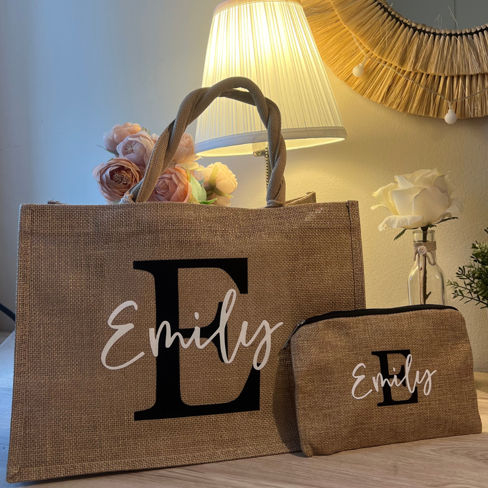 Set Borsa e Pochette di Paglia Personalizzabili