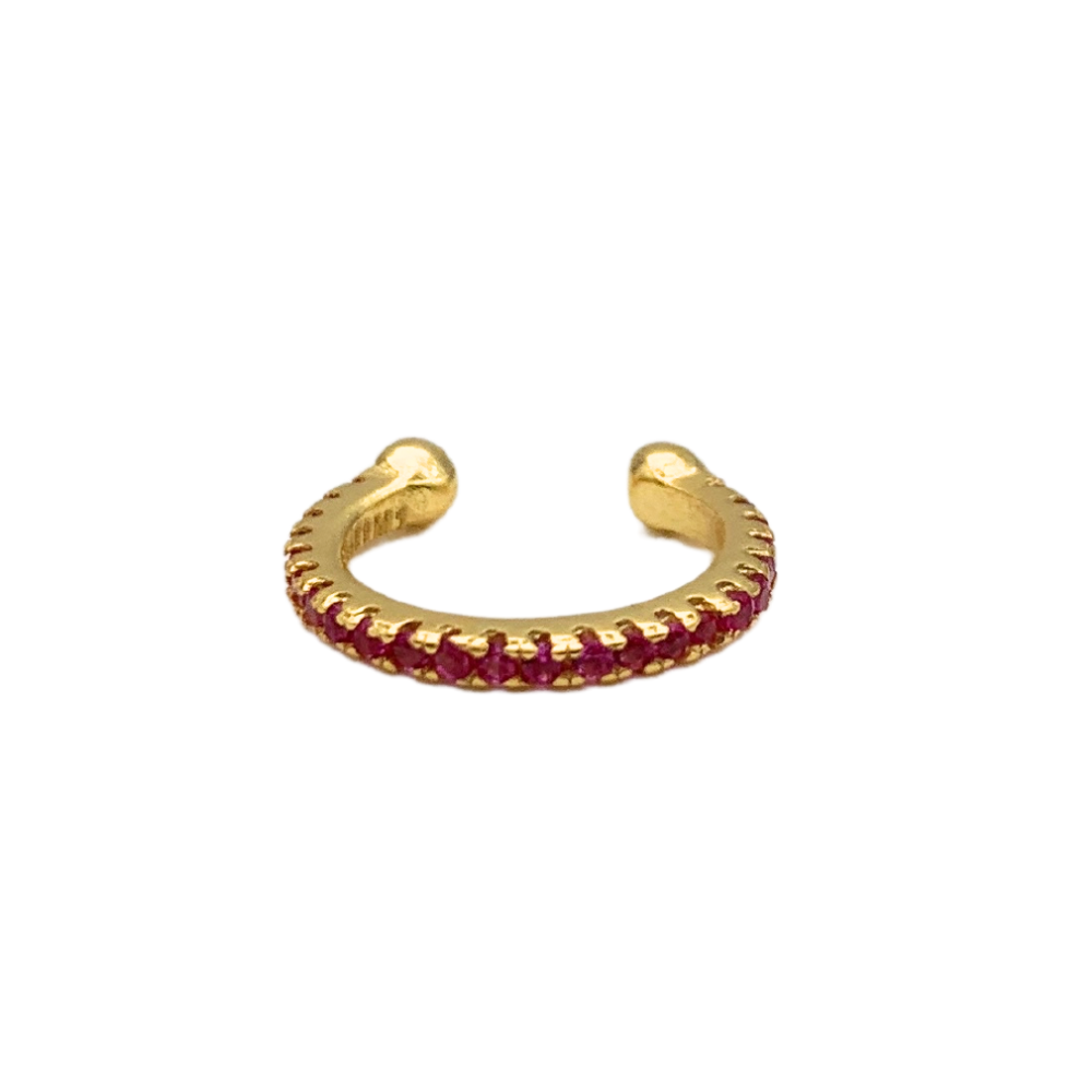Sparkle Ear Cuff Zirconi Fucsia in Argento Gold