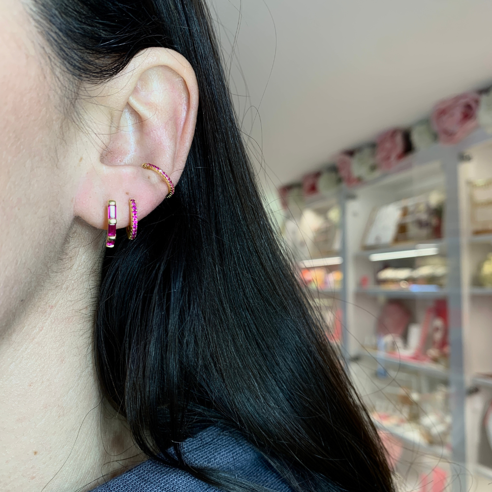 Sparkle Ear Cuff Zirconi Fucsia in Argento Gold