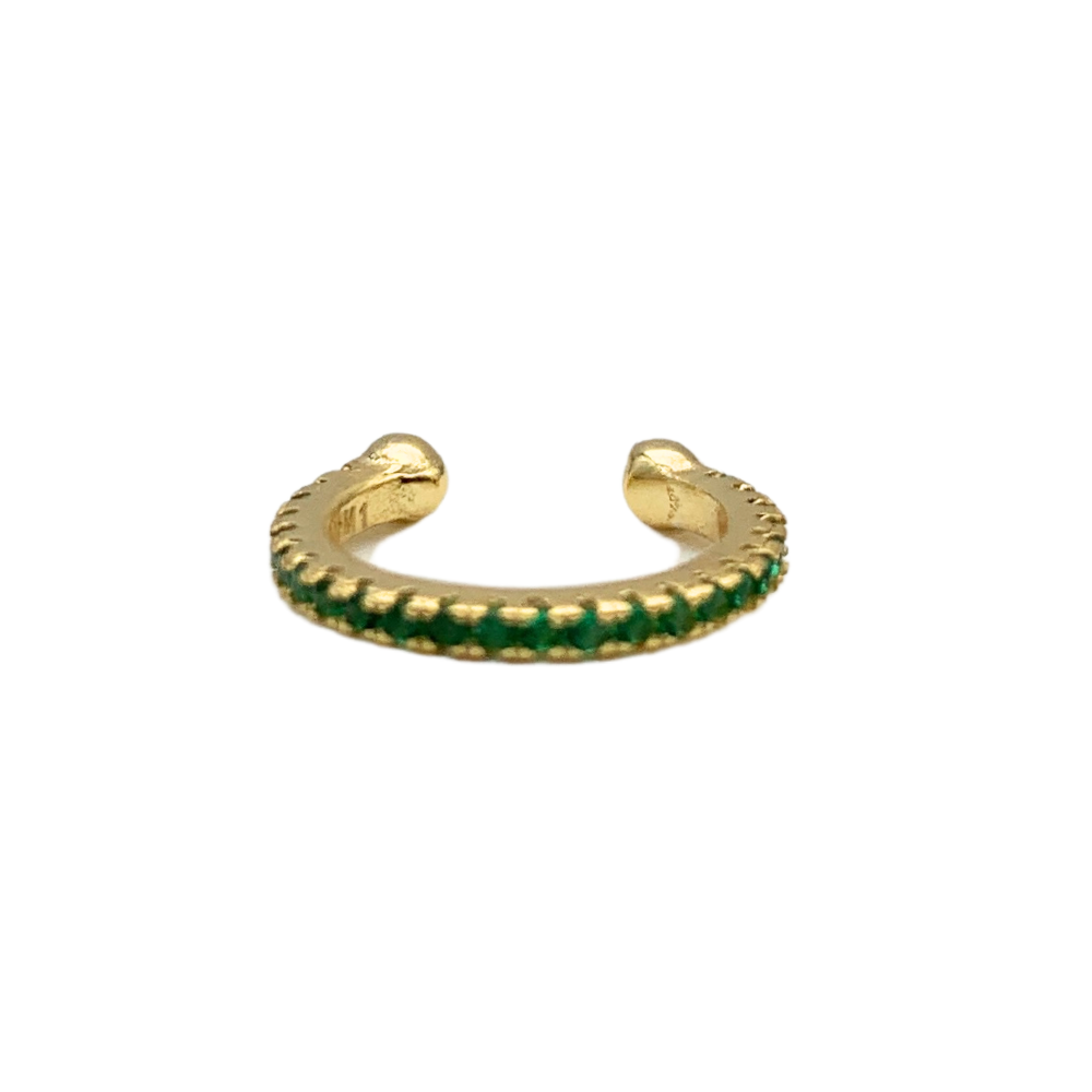 Sparkle Ear Cuff Zirconi Verdi in Argento Gold