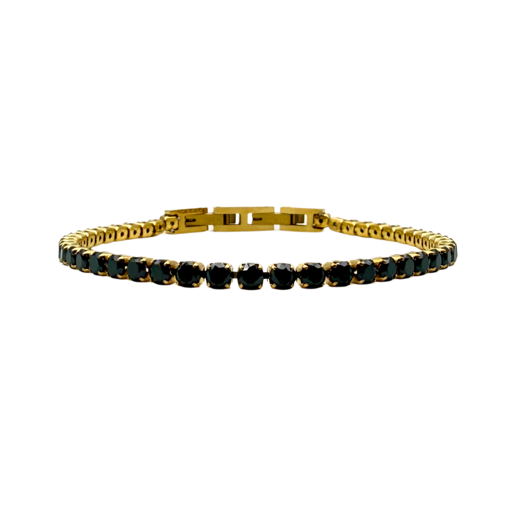 Bracciale Tennis in Acciaio Gold Zirconi Neri