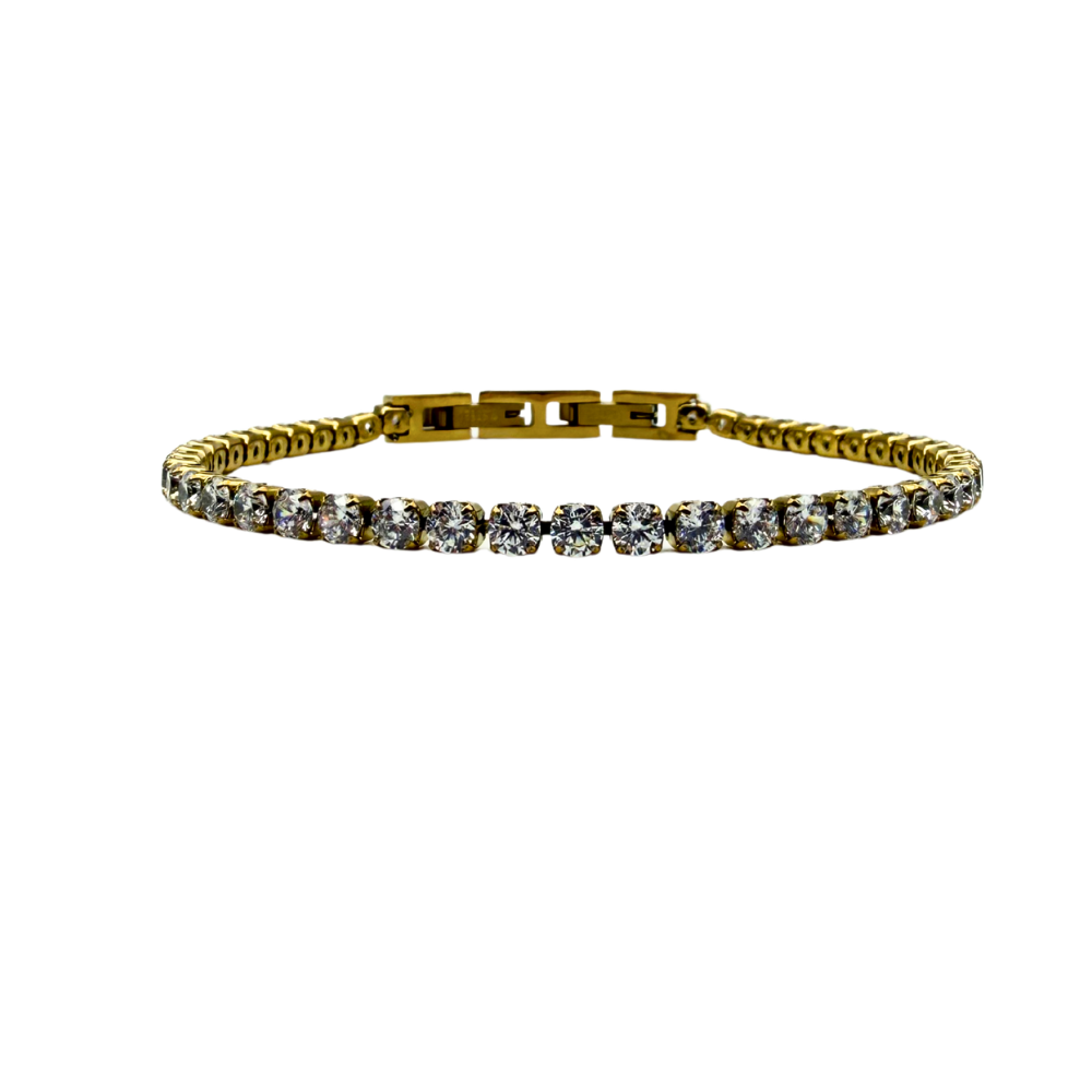 Bracciale Tennis in Acciaio Gold Zirconi Bianchi
