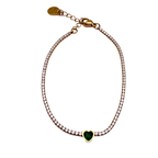 Bracciale Tennis in Acciaio Gold Cuore Verde e Zirconi Bianchi