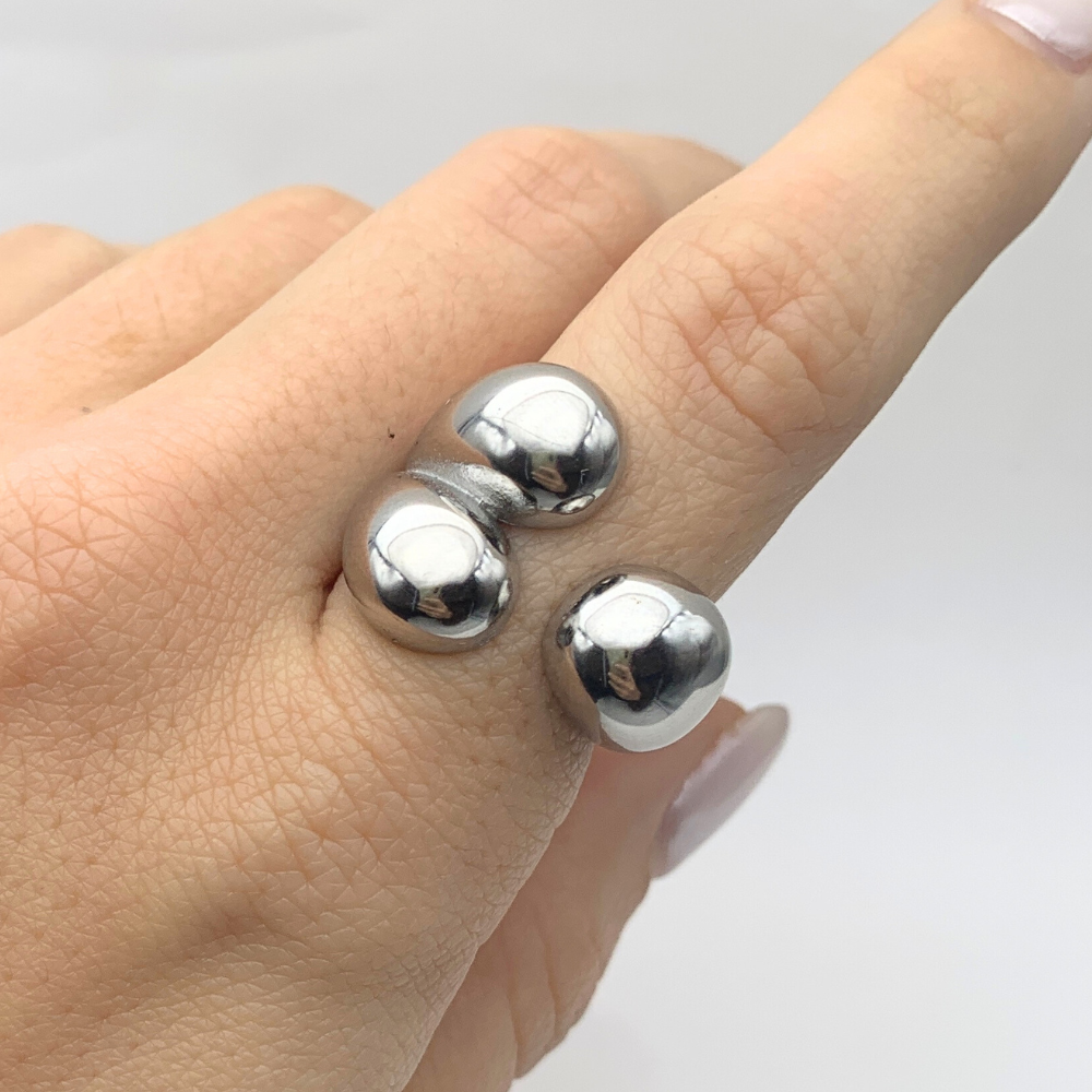 Anello Sfere Chunky in Acciaio Silver - WJ Gioielli