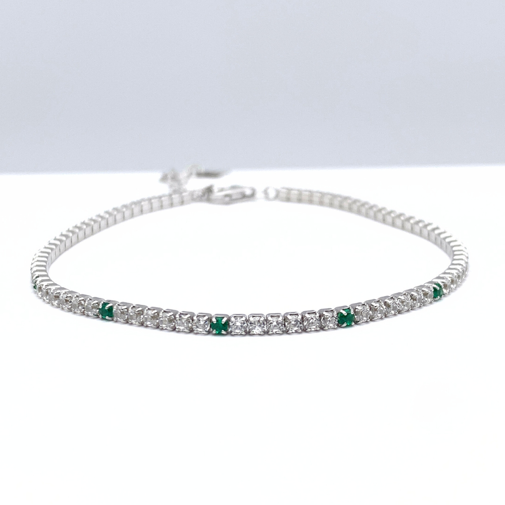 bracciale tennis in argento 925 silver con zirconi bianchi e verdi