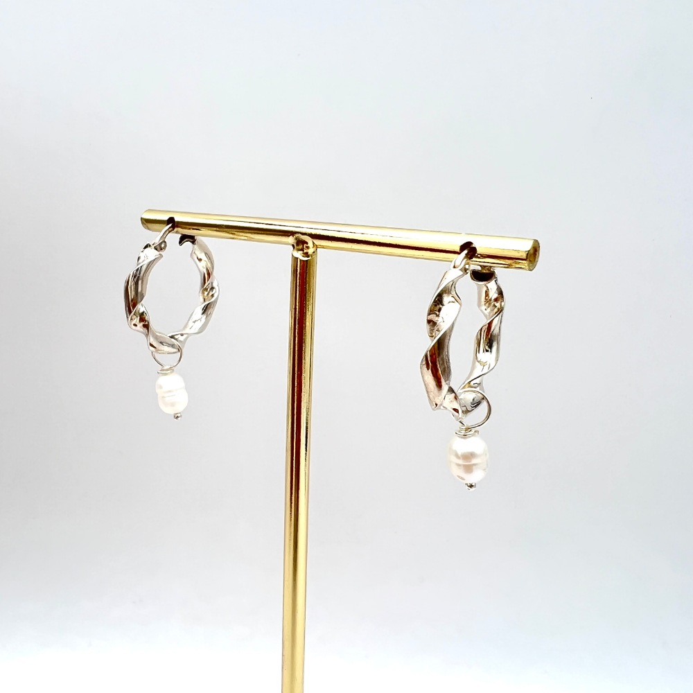 torchon in argento colore silver con pendente perla di fiume